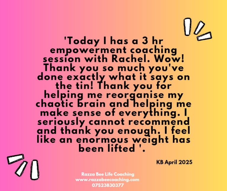 Razza Bee Life Coach testimonial from Warwick client