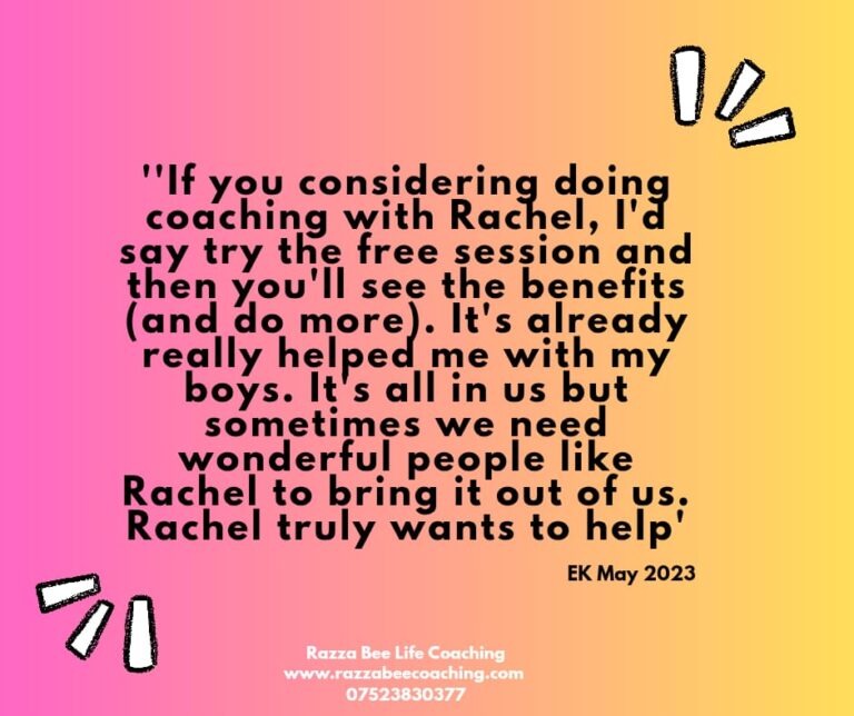 Feedback from Warwickshire client from Life Coaching session with Razza Bee