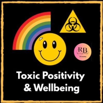 smily face with a rainbow and biohazard sign representing toxic positivity