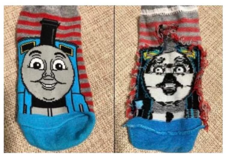 Thomas tank engine socks to represent comparison